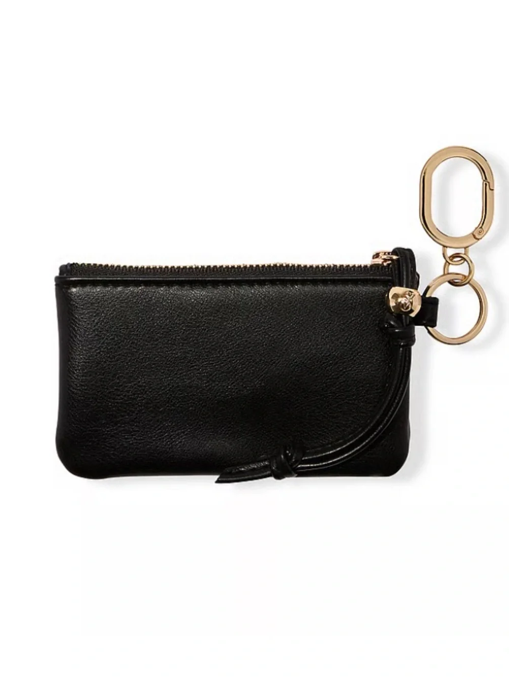 Victoria’s Secret Black Leather Keychain Zip Coin Purse Pouch with Gold Hardware